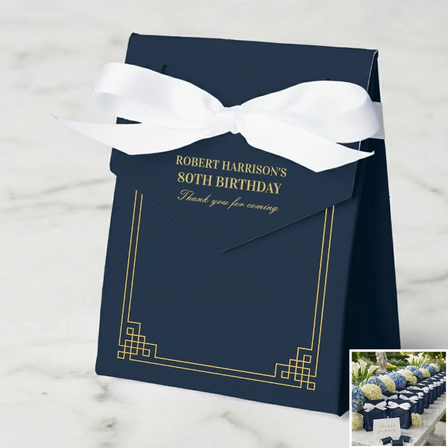 Chic Navy Gold Art Deco 80th Birthday Favor Box (Creator Uploaded)