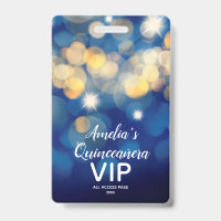 Chic Navy Gold Bokeh Quinceañera Invite VIP Pass