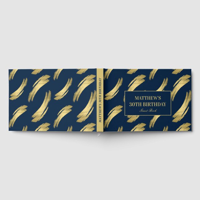 Chic Navy Gold Foil Birthday Guest Book (Full)