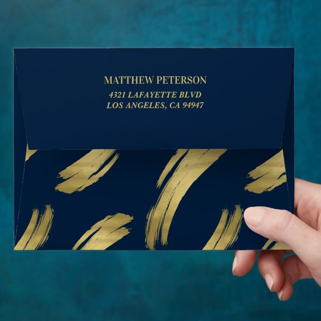 Chic Navy Gold Foil Birthday Personalized Envelope (Hand)