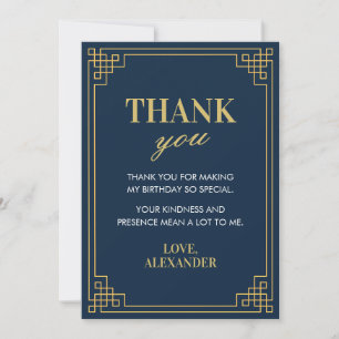 Chic Navy Gold Gatsby Art deco Frame Thank You Card