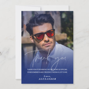 Chic Navy Gradient Photo Birthday Thank you card