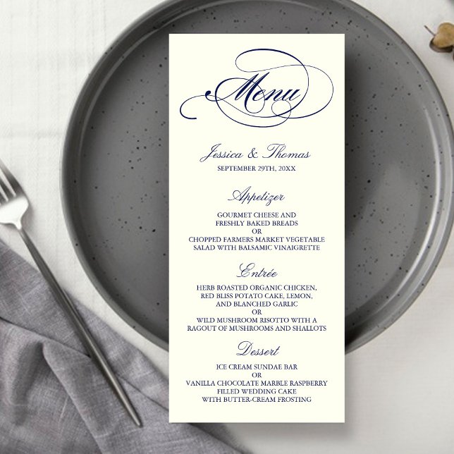 Chic Navy & Ivory Mariage Menu Modèle (Créateur téléchargé)