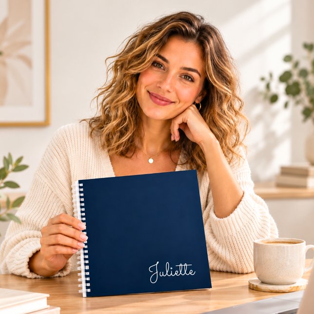 Chic Navy Personalized Script Name Spiral Notebook (Creator Uploaded)