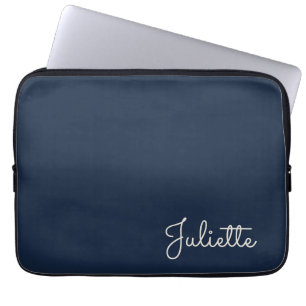 Chic Navy Personalized Script Signature Name  Laptop Sleeve