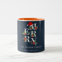Chic Navy Red Green White Merry Christmas Foliage