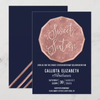 Chic Navy Rose Gold Glitter Polygon Geo Sweet 16