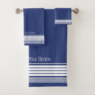 Chic Navy Striped Personalized Bath Towel Set