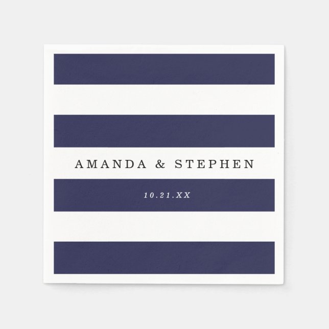 Chic Navy Stripes Wedding Napkin (Front)
