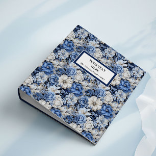 Chic Navy White Ivory Floral Ring Binder Organizer