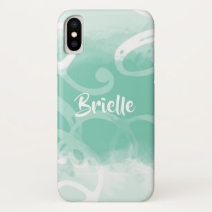 Chic Neo Mint Green Watercolor Swirls With Name Case-Mate iPhone Case