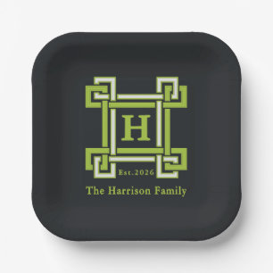 Chic Neon Citrus Green Black Geometric Custom Paper Plate