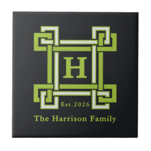 Chic Neon Citrus Green Black Geometric Custom Tile