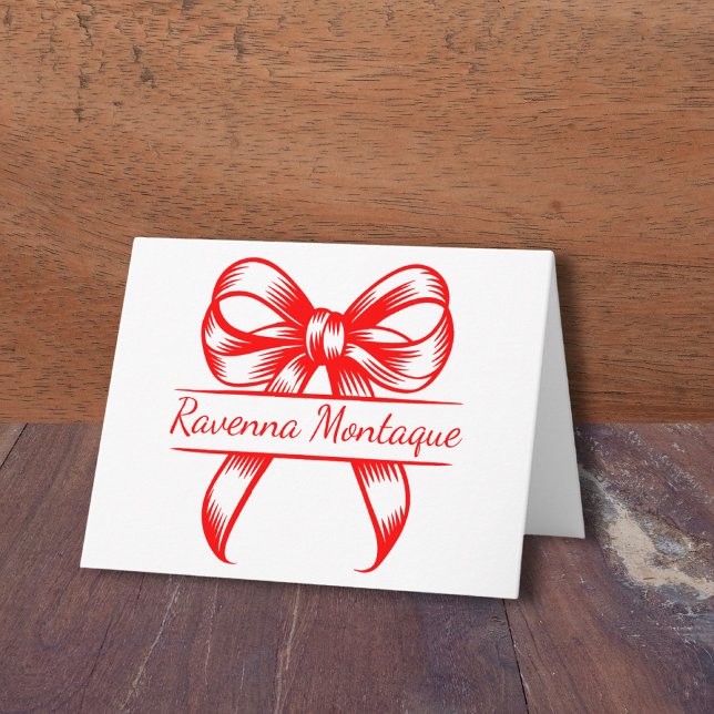 Chic Neon Red Decor Bow Elegant Name Wedding Note Card (Creator Uploaded)
