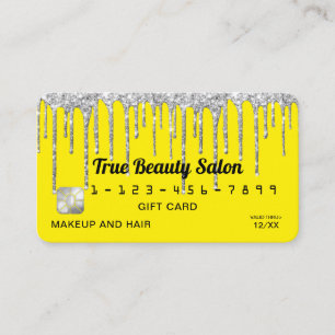 Chic Neon Yellow Silver Glitter Drips Gift Credit Business Card