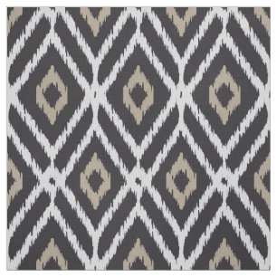 Chic neutral black beige ikat diamond pattern fabric