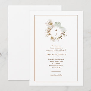 Chic Neutral Boho Monogram Wreath Wedding Invitation