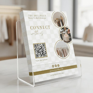 Chic Neutral Chequered Boutique QR Code Photo Flyer