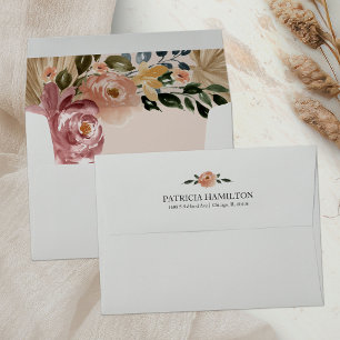 Chic Neutral Colours Boho Floral Wedding Envelope