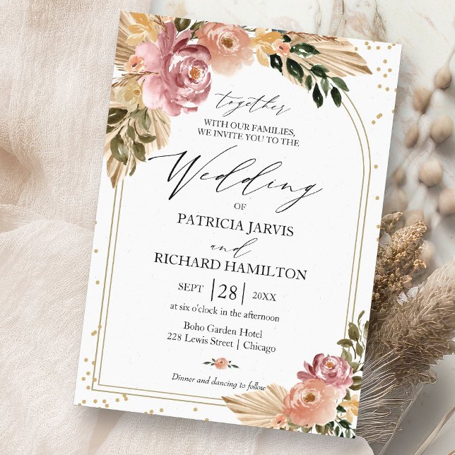 Chic Neutral Colours Boho Floral Wedding Invitation (Creator Uploaded)