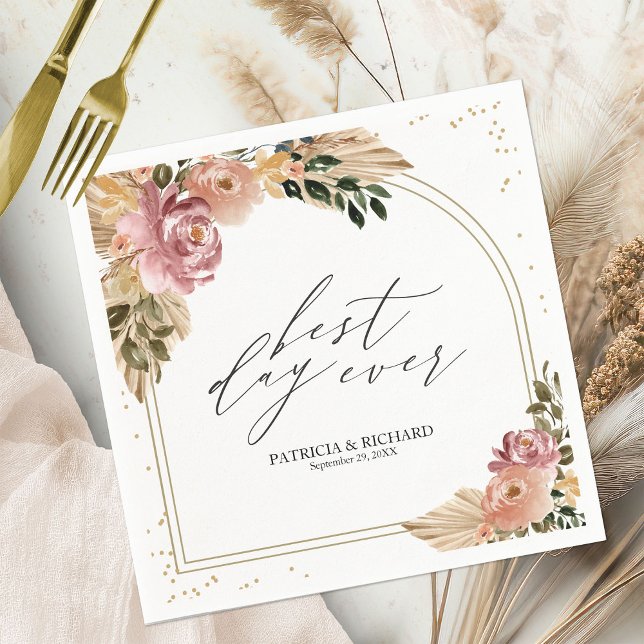 Chic Neutral Colours Boho Floral Wedding Napkins (Creator Uploaded)
