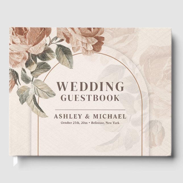 Chic neutral earthy tones rusty roses fall arch guest book (Front)