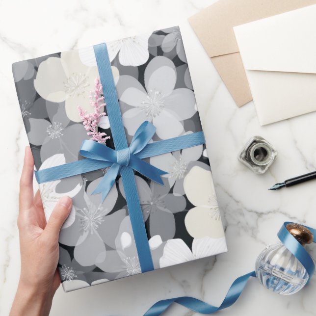 Chic Neutral Flower Grey Floral Pattern Wrapping Paper (Gifting)