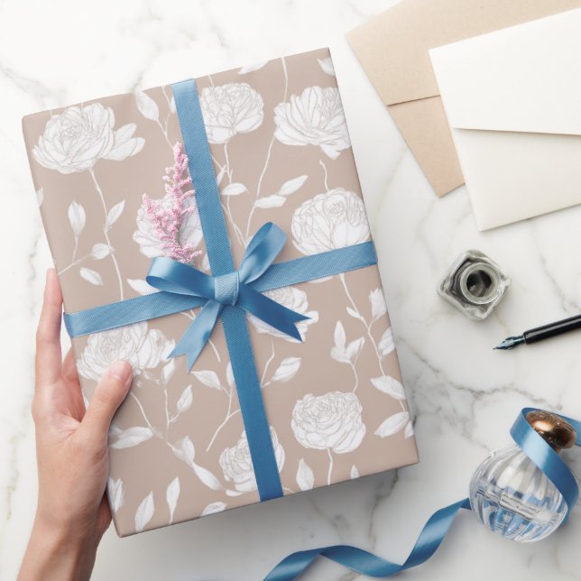 Chic Neutral Rose White Floral Pattern Wrapping Paper (Gifting)