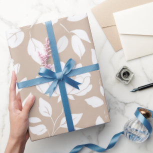 Chic Neutral Rose White Floral Pattern Wrapping Paper