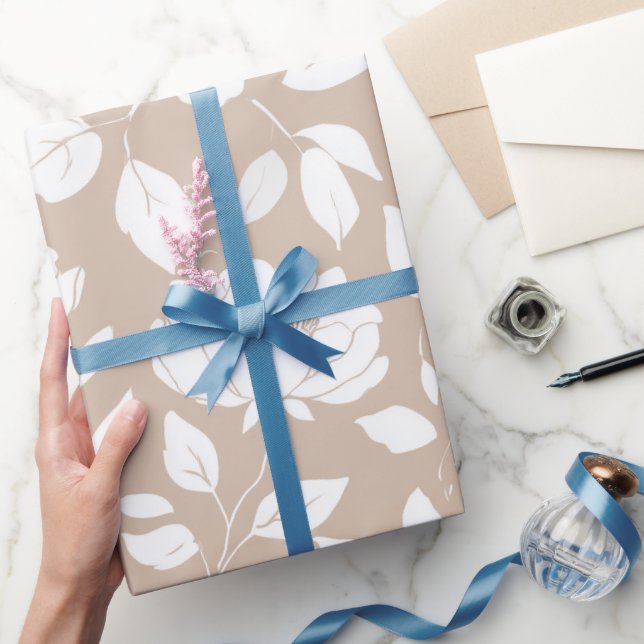 Chic Neutral Rose White Floral Pattern Wrapping Paper (Gifting)