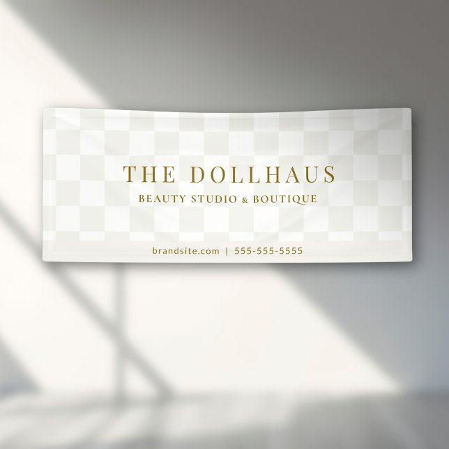 Chic Neutral Tan Checkered Shop Name  Banner (Creator Uploaded)