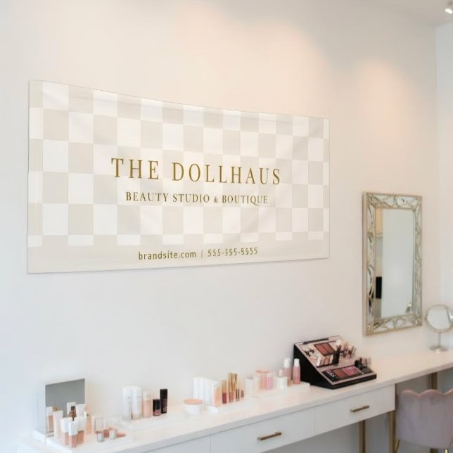 Chic Neutral Tan Chequered Shop Name  Banner (Creator Uploaded)