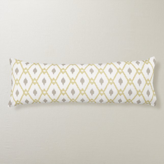 Chic neutral yellow taupe ikat diamond pattern body pillow (Front)
