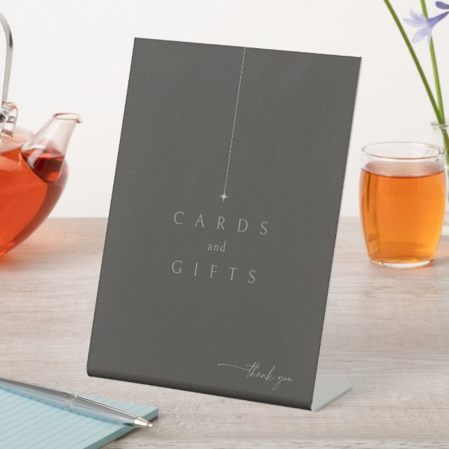 Chic Neutrals Wedding Cards Gifts Charcoal ID1020 Pedestal Sign (In SItu)
