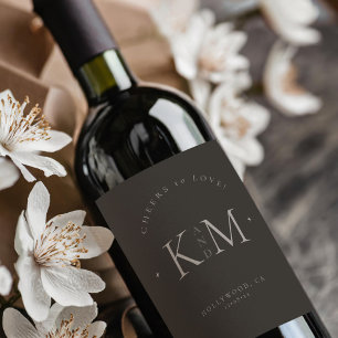 Chic Neutrals Wedding Cheers Charcoal ID1020 Wine Label