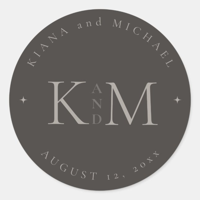 Chic Neutrals Wedding Initials Charcoal ID1020 Classic Round Sticker (Front)