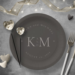 Chic Neutrals Wedding Initials Charcoal ID1020 Paper Plate
