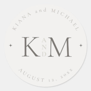 Chic Neutrals Wedding Initials Powder ID1020 Classic Round Sticker