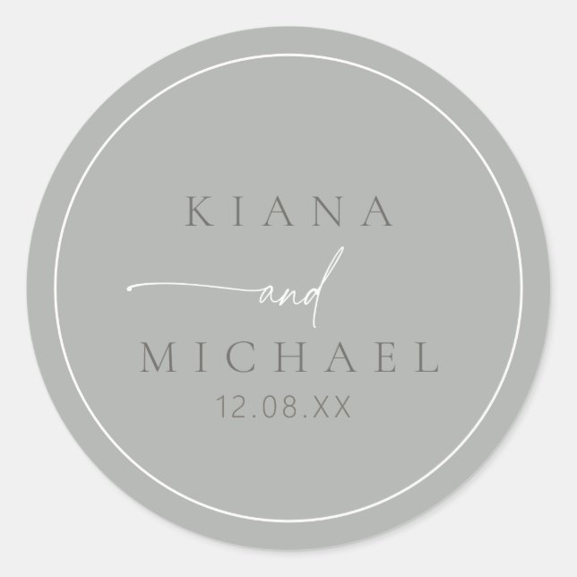 Chic Neutrals Wedding Sage Grey ID1020 Classic Round Sticker (Front)
