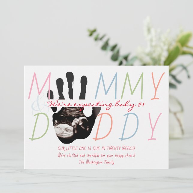 Chic New Baby Sonogram Ultrasound Photo Pregnancy Announcement (Standing Front)