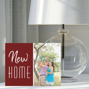 Chic New Home Family Photo Burgundy Moving Announcement