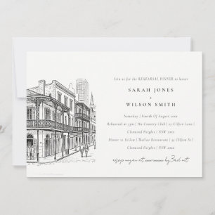 Chic New Orleans Louisiana Sketch Rehearsal Dinner Invitation