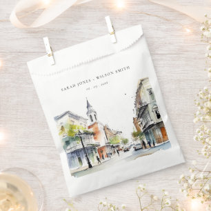 Chic New Orleans Louisiana Watercolor Wedding Favour Bag