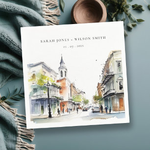 Chic New Orleans Louisiana Watercolor Wedding Napkin
