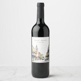Chic New Orleans Louisiana Watercolor Wedding Wine Label