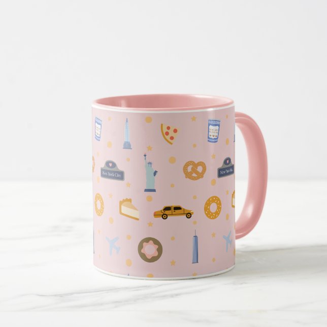 Chic New York City Pattern Blush Pink Mug (Front Right)