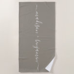 Chic Newlywed Monogram Names Grey Beach Towel<br><div class="desc">Chic monogrammed beach towel with the names of the newly weds in handwritten white elegant script calligraphy on a felted wool grey background. Simply add your names. Perfect gift for the newlywed couple or engaged couple. Exclusively designed for you by Happy Dolphin Studio. If you need any help or matching...</div>