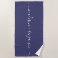 Chic Newlywed Monogram Names Navy Blue