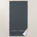 Chic Newlywed Monogram Names OffBlack Beach Towel<br><div class="desc">Chic monogrammed beach towel with the names of the newly weds in handwritten white elegant script calligraphy on an offblack background. Simply add your names. Perfect gift for the newlywed couple or engaged couple. Exclusively designed for you by Happy Dolphin Studio. If you need any help or matching products, please...</div>