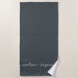 Chic Newlywed Monogram Names OffBlack Beach Towel